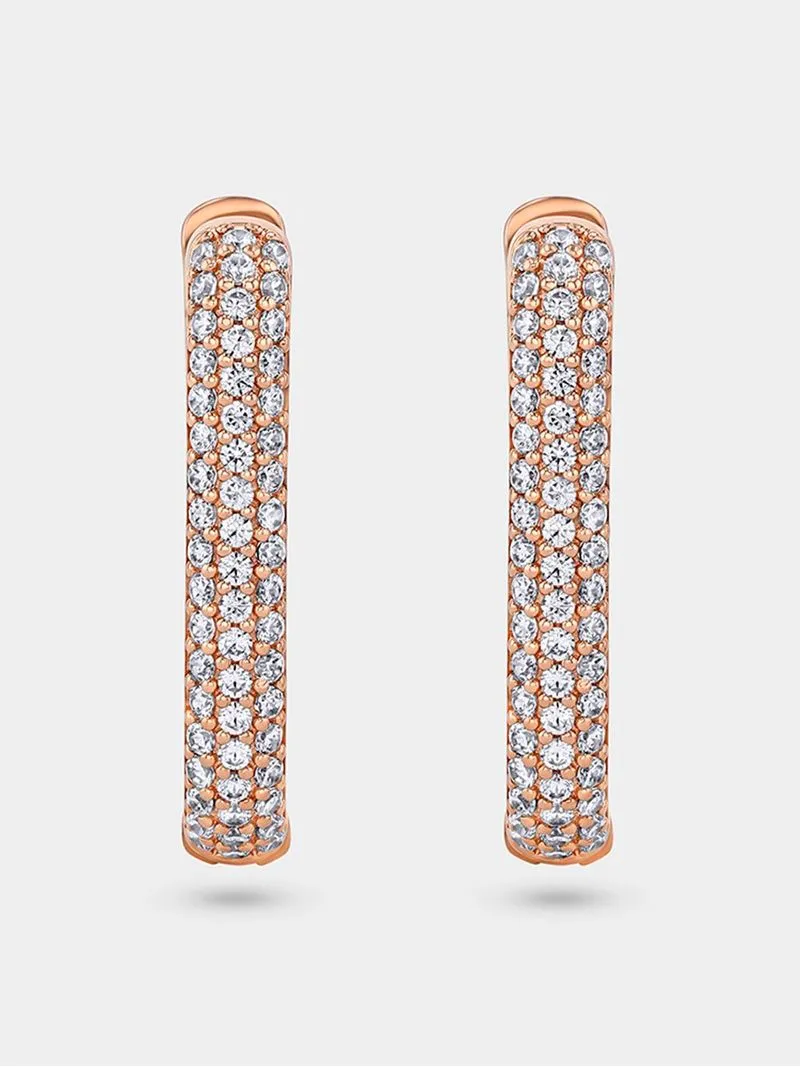 Rose Gold Plated Cubic Zirconia Women’s Long Oval Hoop Drop Earrings
