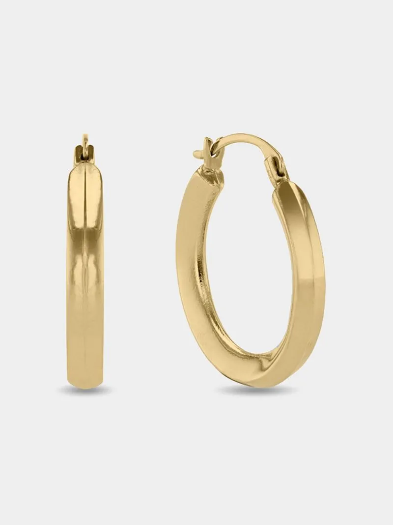 Yellow Gold & Sterling Silver,Classic 13mm Hoop Earrings