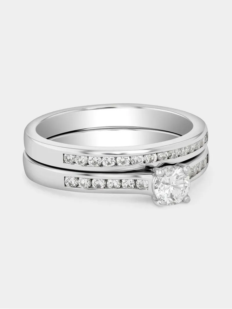 White Gold 0.7ct Lab Grown Diamond Solitaire Channel Twinset Ring