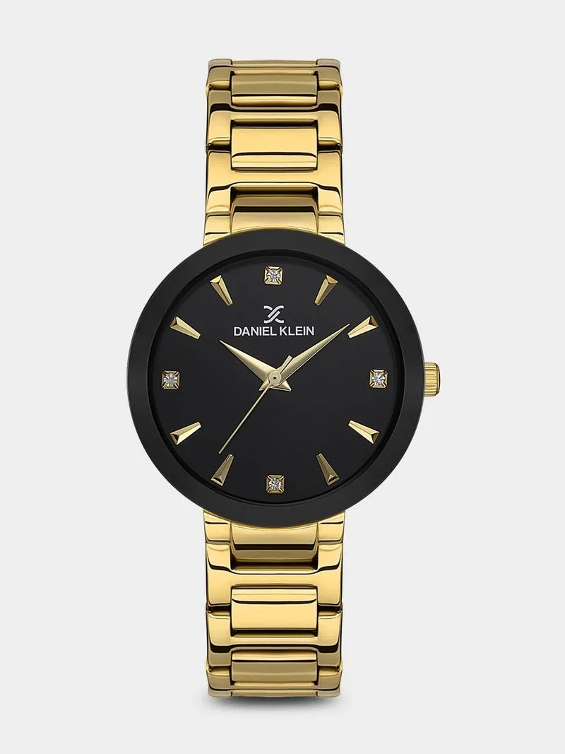 Daniel Klein Gold Plated Black Dial Bracelet Watch