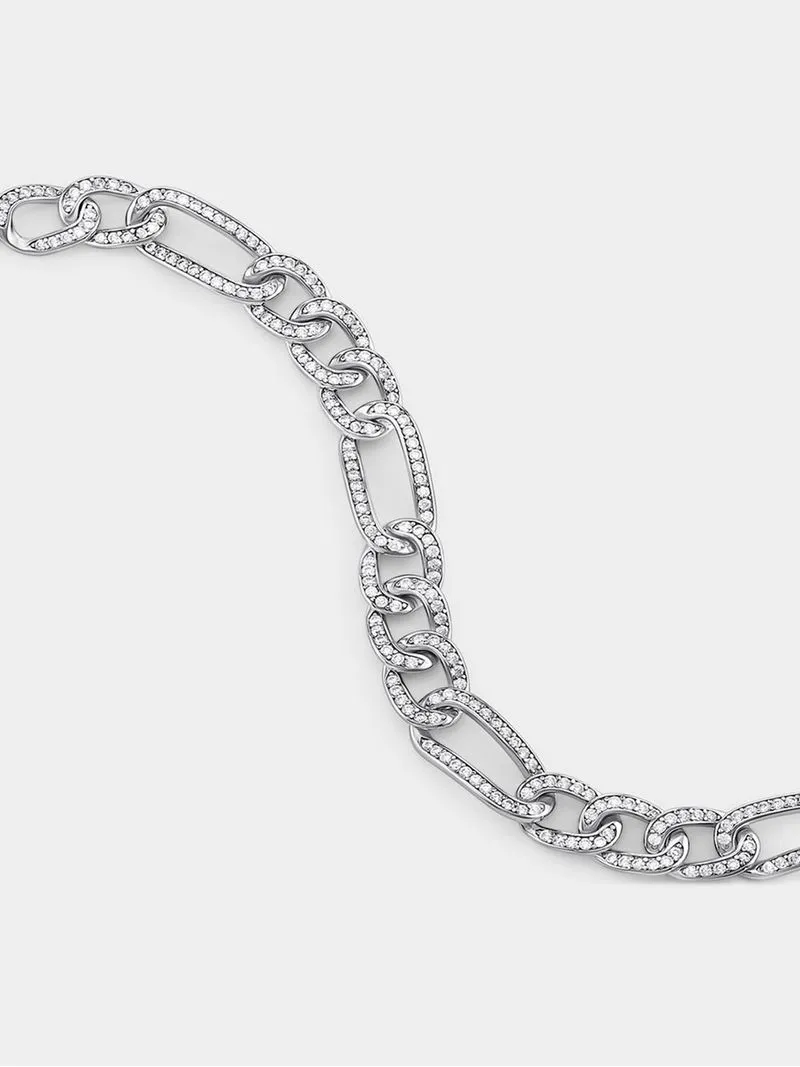 Sterling Silver Cubic Zirconia Women’s Figaro Bracelet