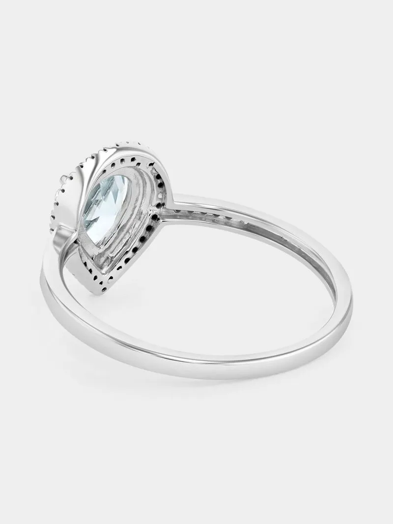 White Gold 0.70ct Diamond & Sky Blue Topaz Pear Halo Ring