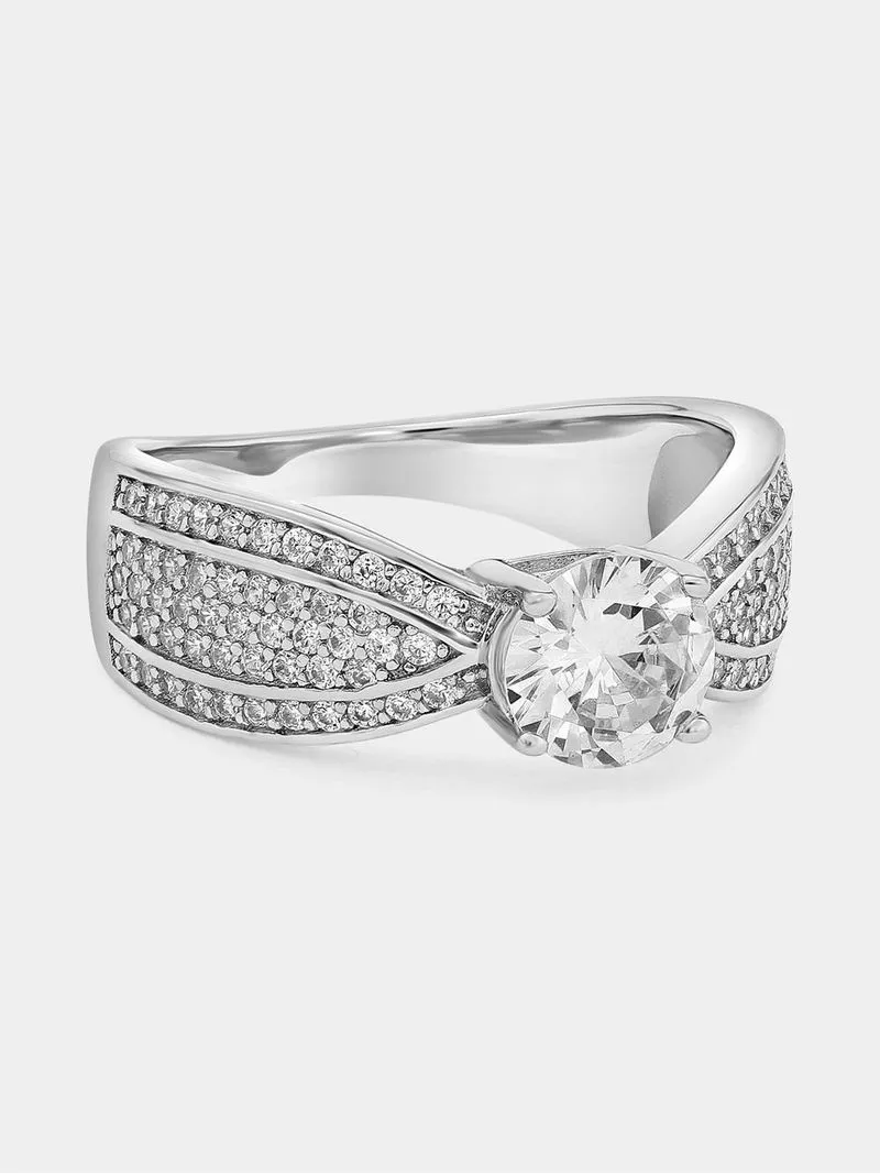 Sterling Silver Cubic Zirconia Solitaire Bow Ring