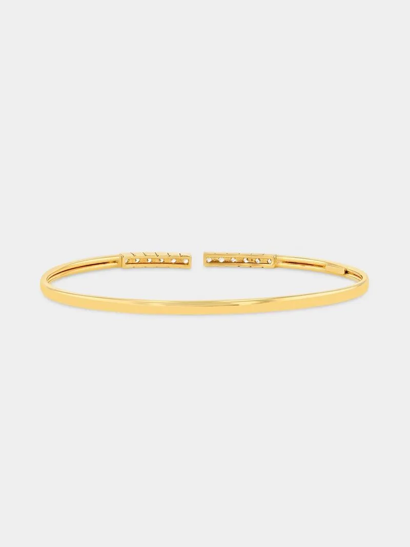 Yellow Gold & Sterling Silver Cubic Zirconia Cuff Bangle