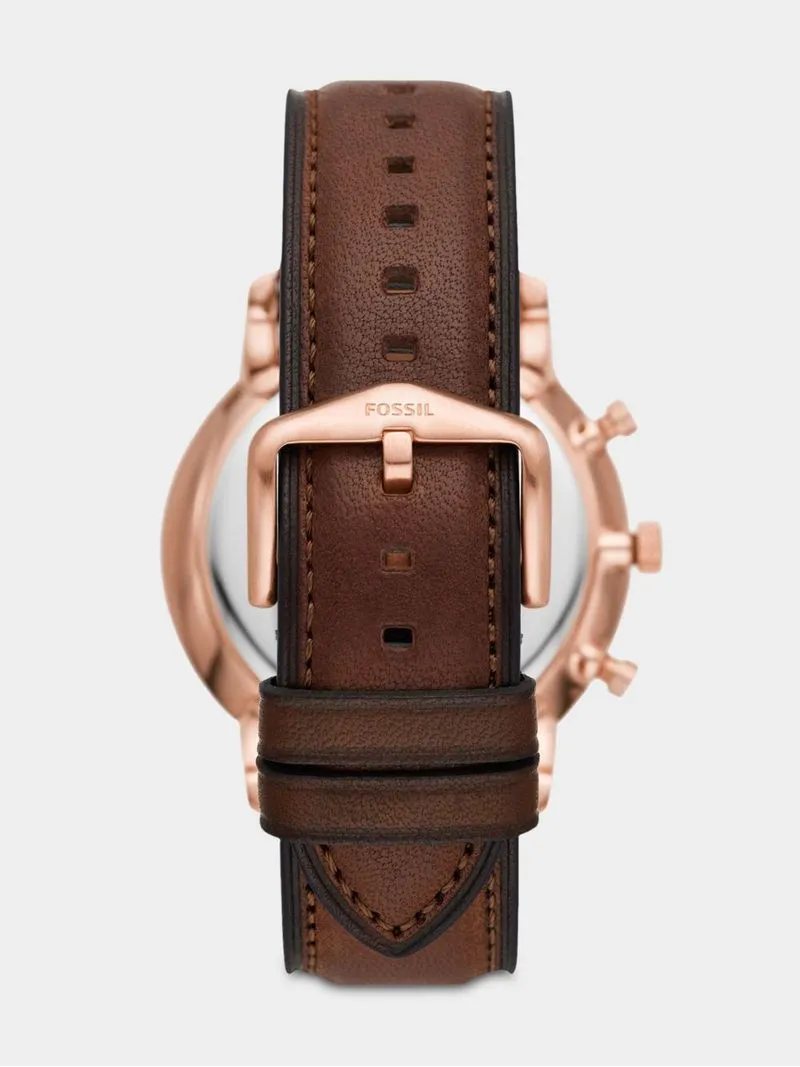 Fossil Men's Neutra Rose Plated Stainless Steel Brown Leather Chronograph Watch