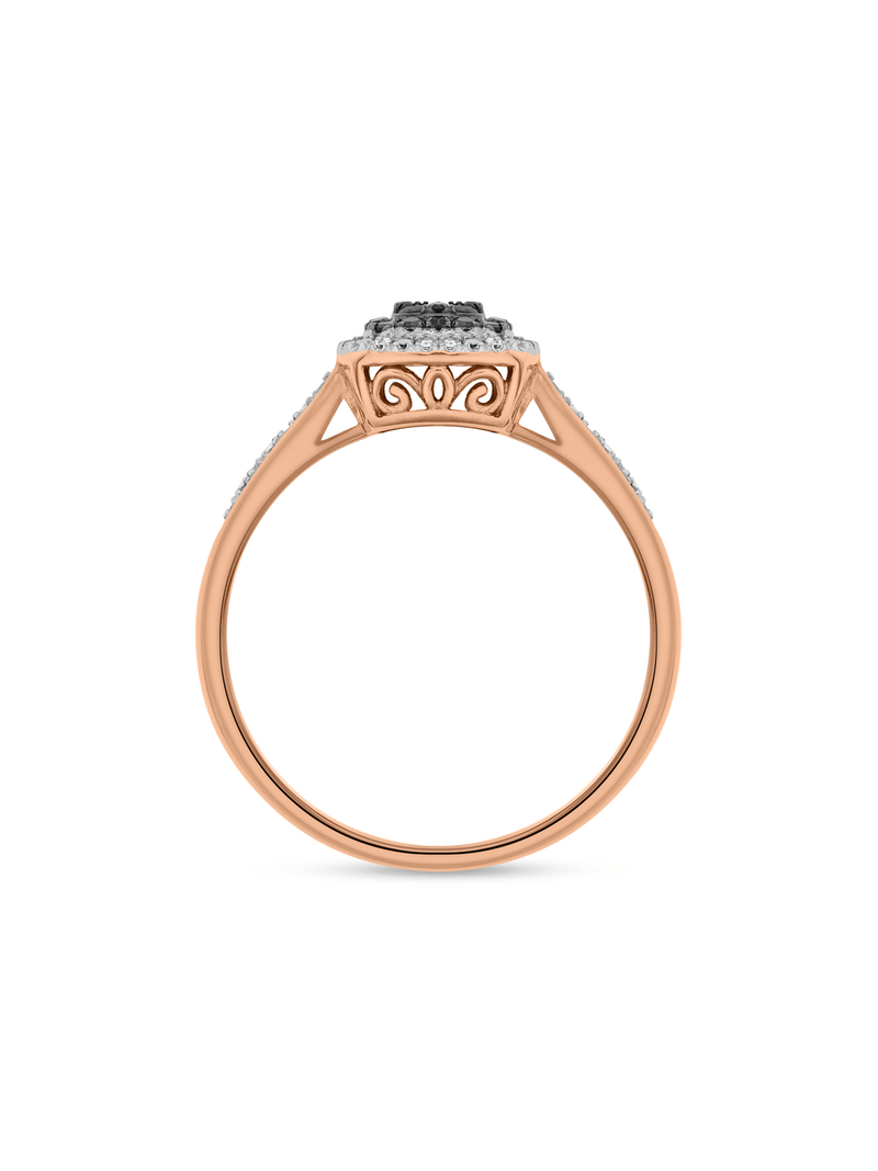Rose Gold 0.26ct Black & White Diamond Cluster Cushion Halo Ring