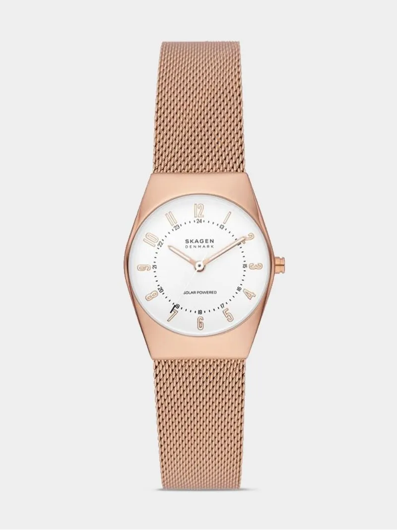 Skagen Women's Grenen Lille Solar Powered Rose Gold Plated Stainless Steel Mesh Watch
