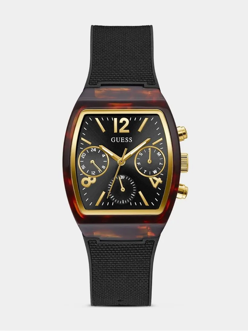 Guess Women's Raven Tortoise Look Resin Black Nylon & Silicone Chronograph Watch