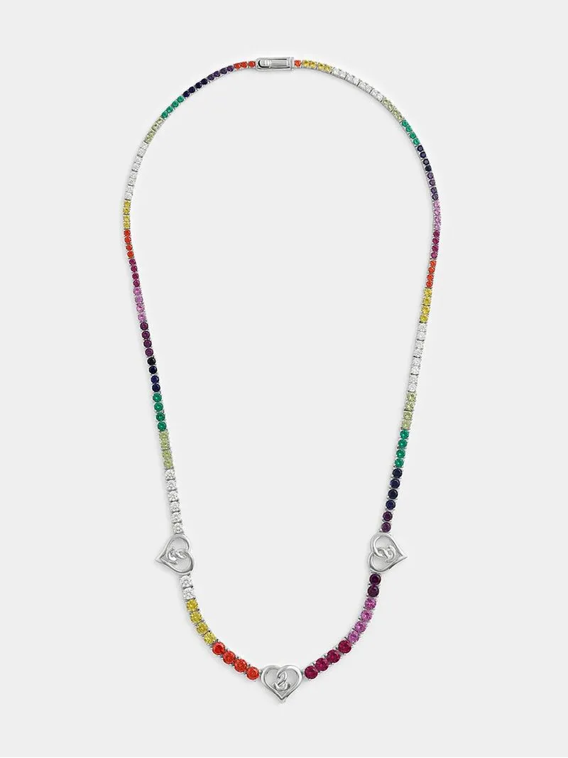 Gert Johan Coetzee Sterling Silver 10ct Rainbow Cubic Zirconia Love Generation Love Knot Tennis Necklace