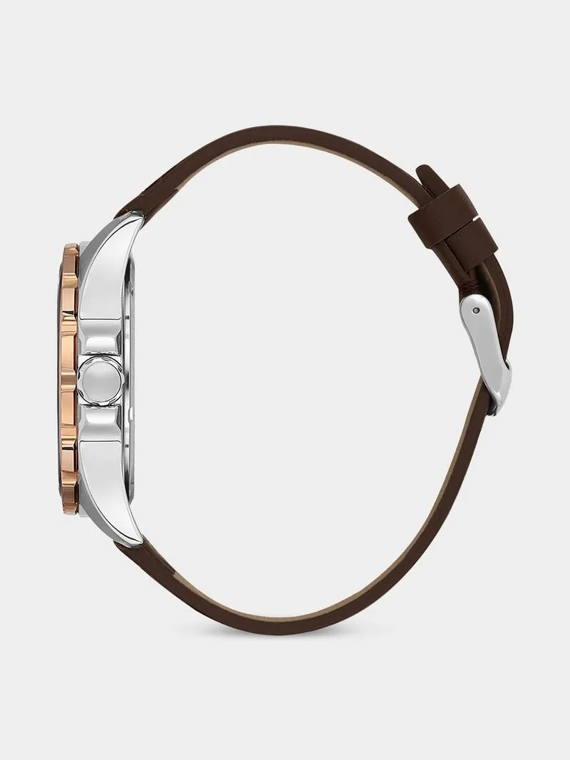 Daniel Klein Rose Plated Black Dial Brown Leather Watch