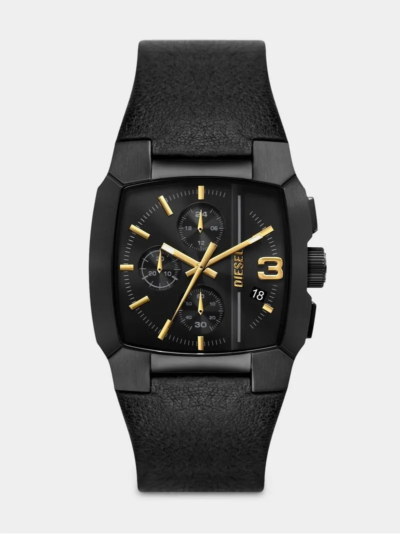 Diesel Cliffhanger Black Plated Stainless Steel Chronograph Leather Watch