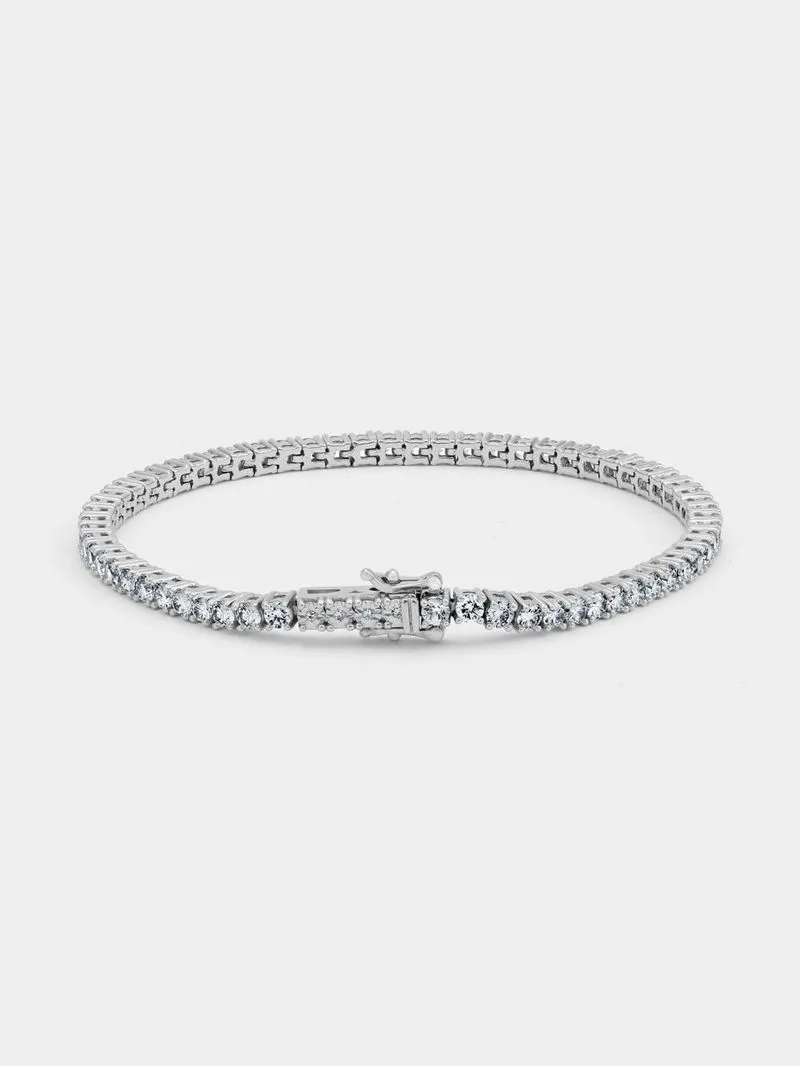 Sterling Silver Diamond & Created White Sapphire Tennis Bracelet