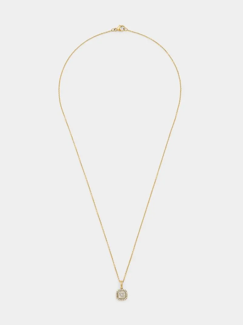 Yellow Gold 0.25ct Diamond Cushion Halo Pendant