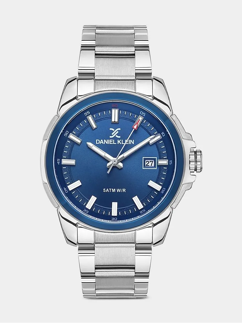 Daniel Klein Silver Plated Blue Dial Stainless Steel Bracelet Watch