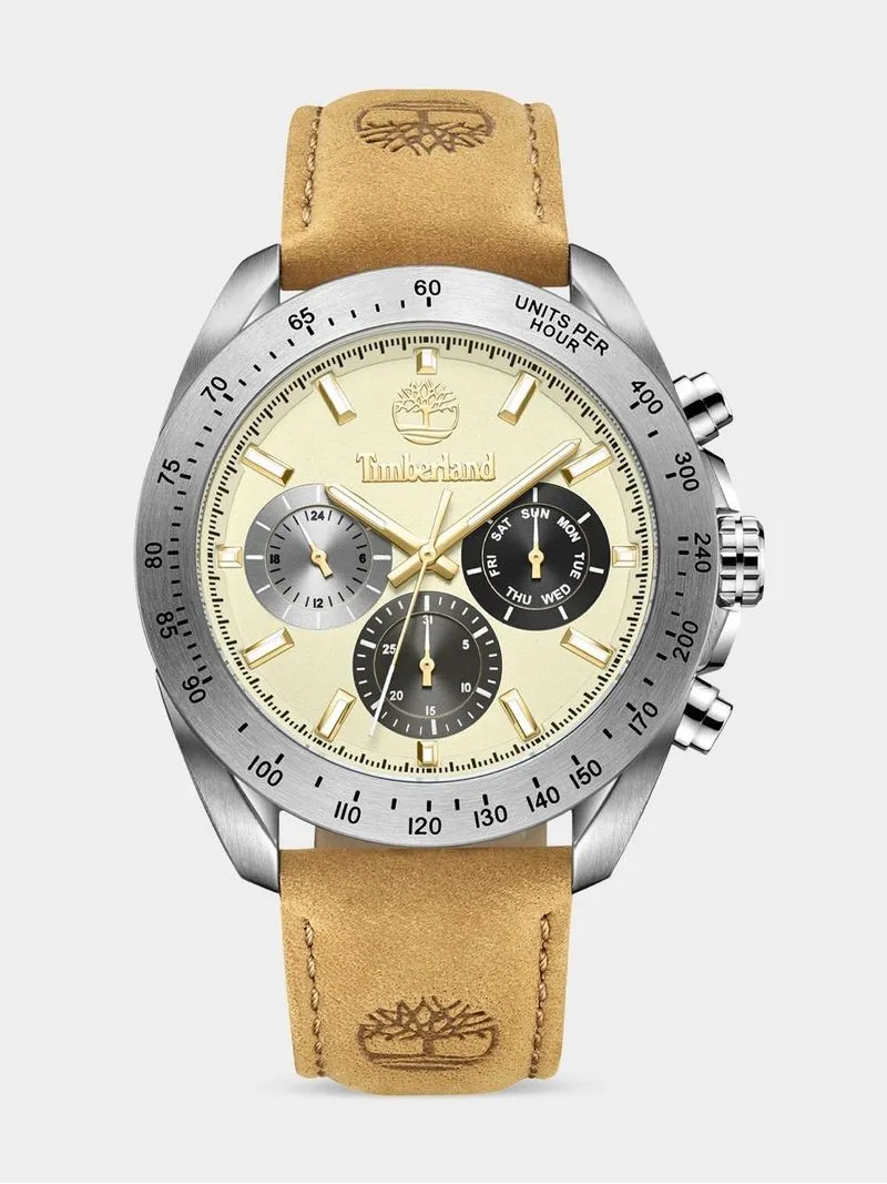 Timberland Carrigan Stainless Steel Beige Dial Tan Leather Chronograph Watch