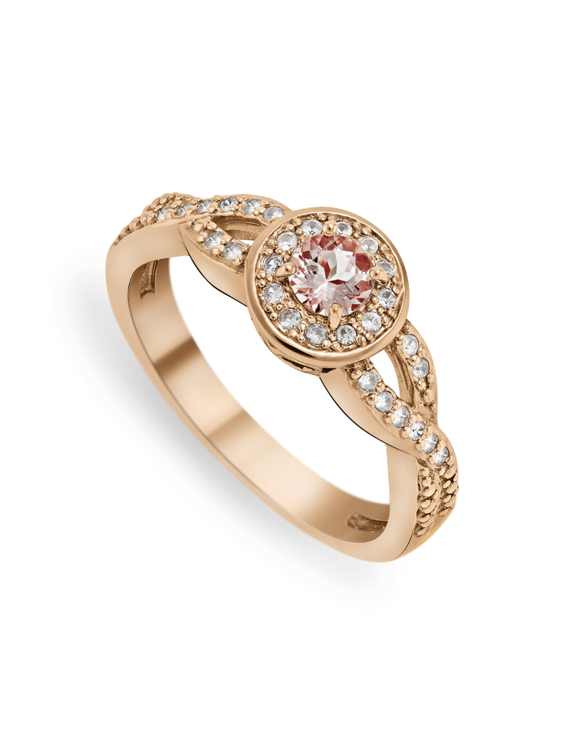 White Gold Diamond & Morganite Twisted Halo Ring
