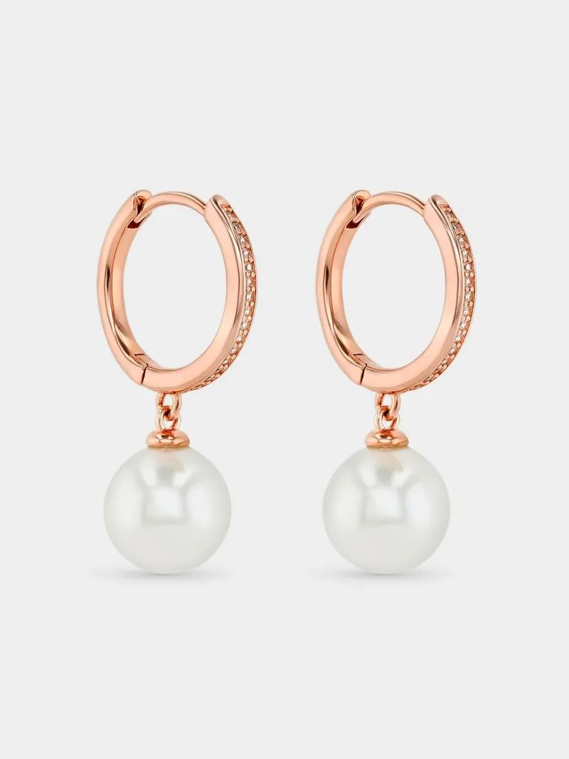Rose Gold Plated Sterling Silver Shell Pearl Drop Earrings