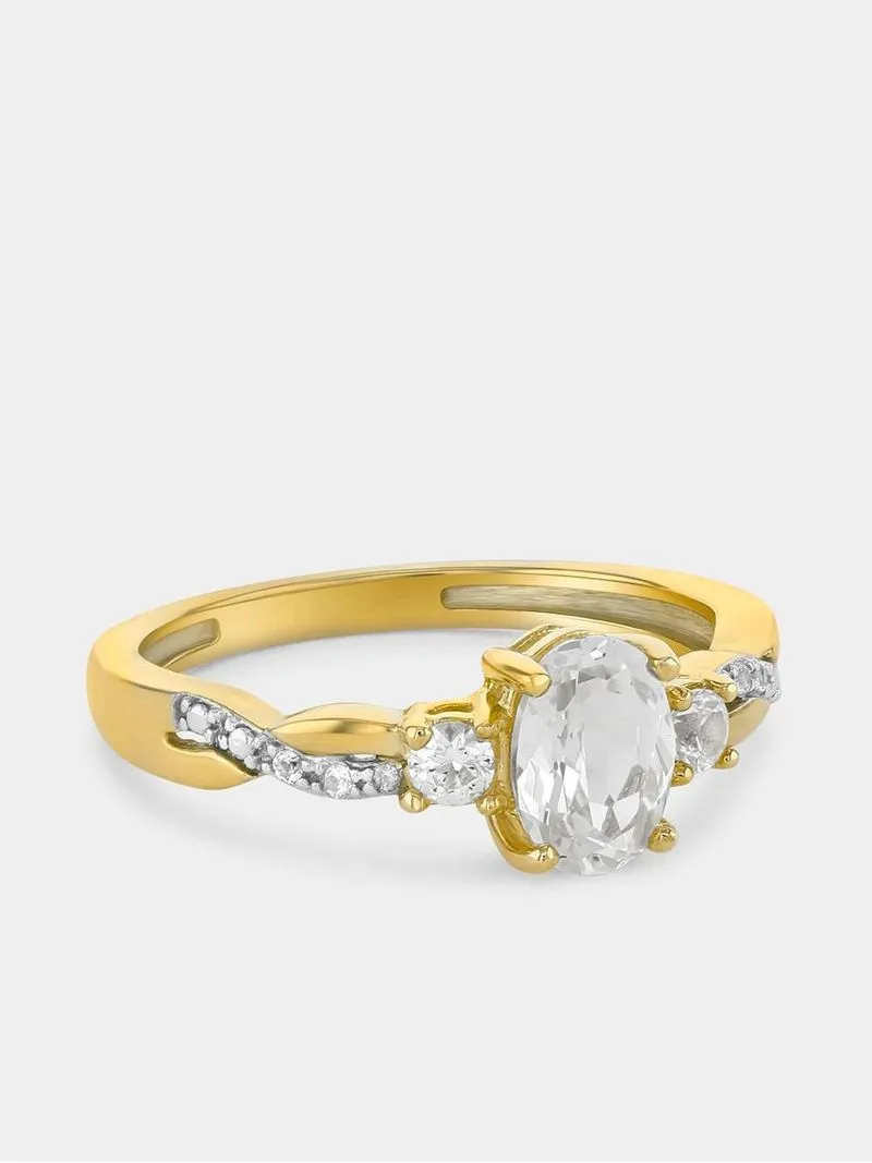 Yellow Gold Diamond & Created Sapphire Oval Trilogy Ring
