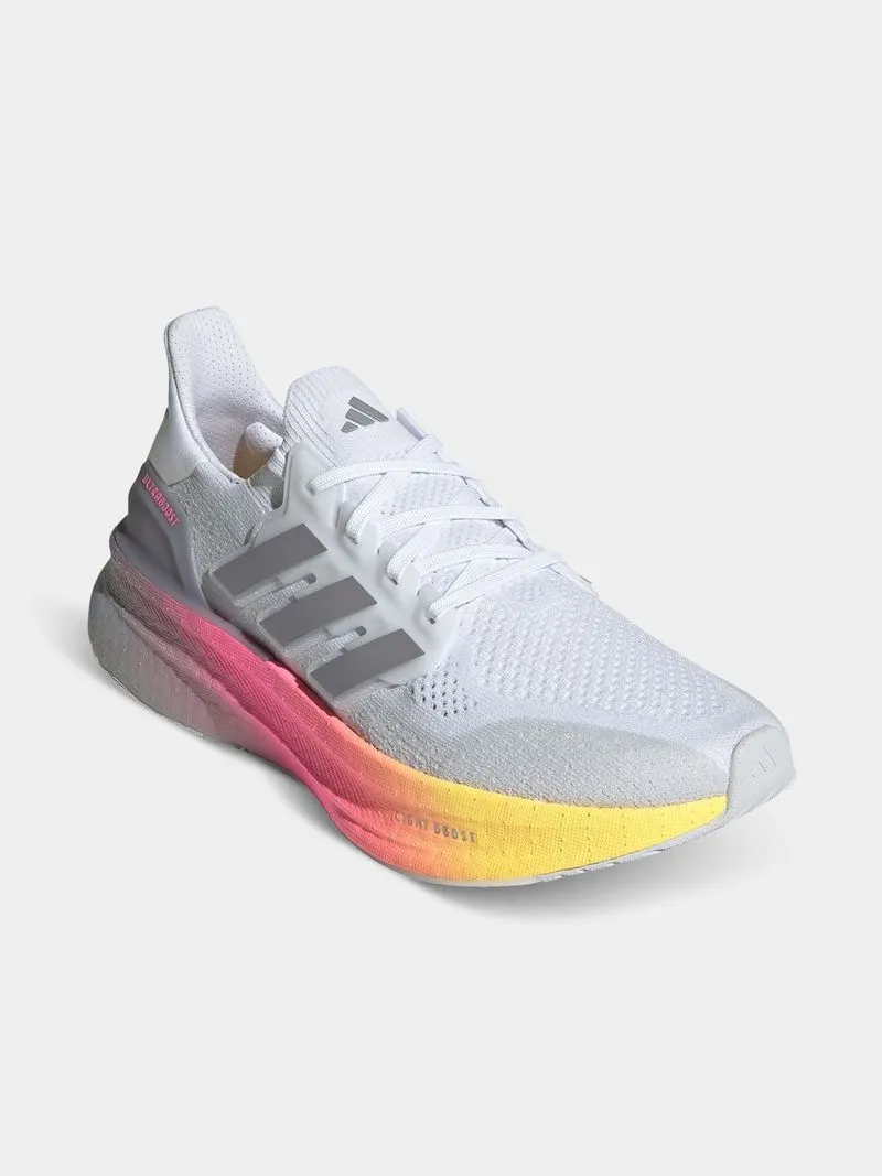 Mens adidas Ultraboost 5 White/Grey/Pink Running Shoes
