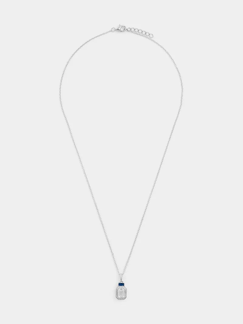Blue & White Sapphire in Sterling Silver Pendant