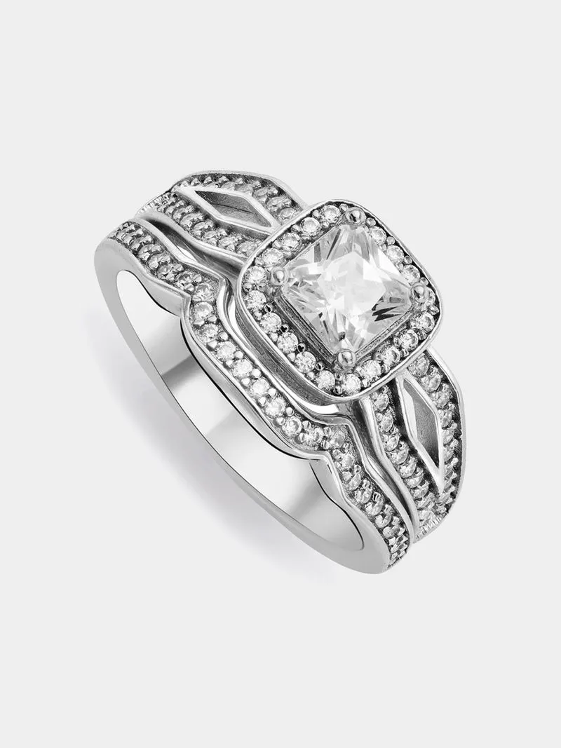 Sterling Silver Cubic Zirconia Marquise Twinset Ring