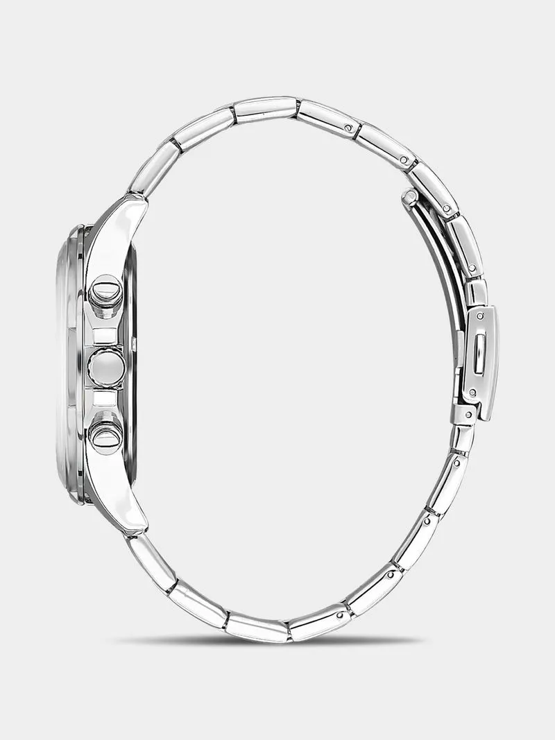 Daniel Klein Silver Plated Black Dial Chronographic Stainless Steel Bracelet Watch
