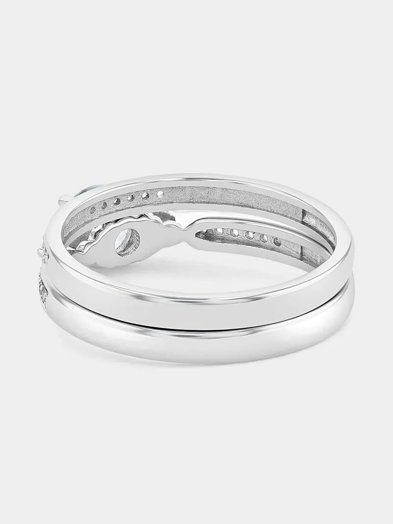 White Gold Diamond & Topaz Round Twinset Ring