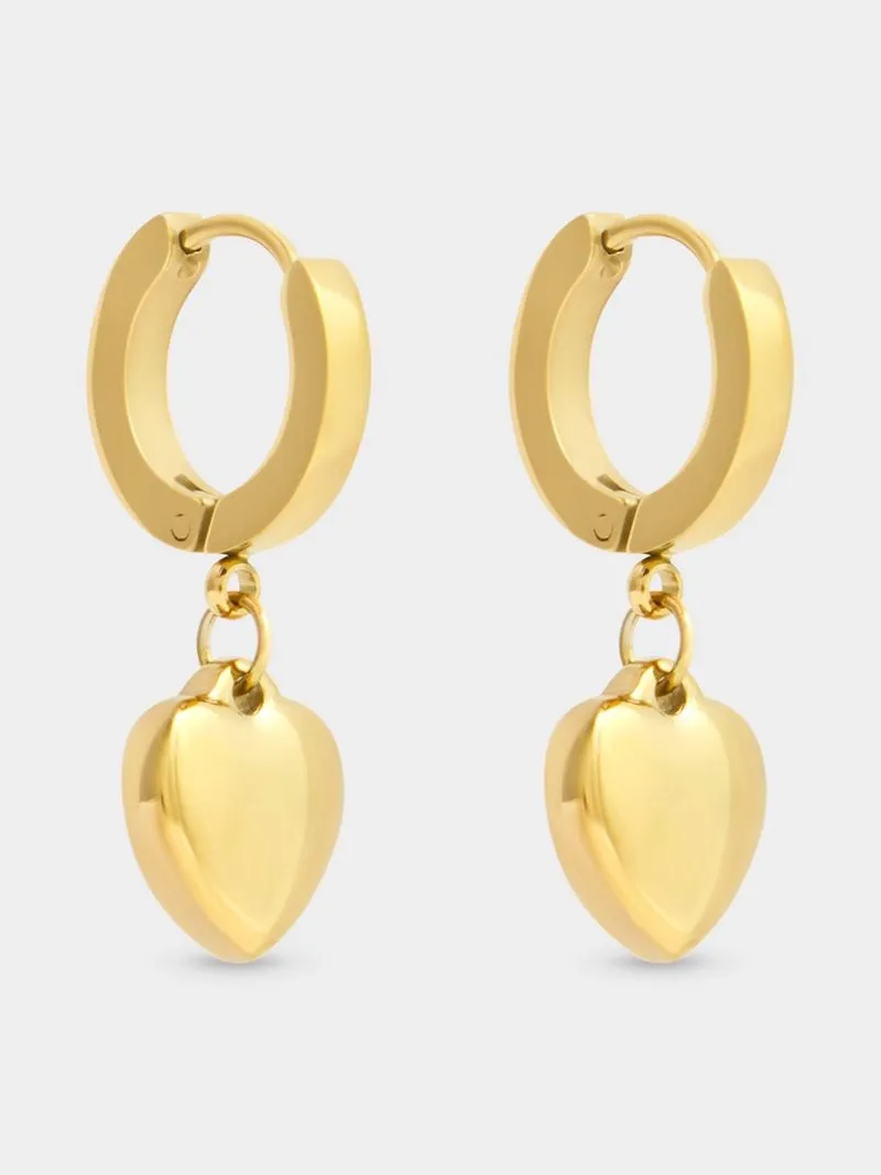 Stainless Steel 18ct Gold Plated Waterproof Heart Huggies