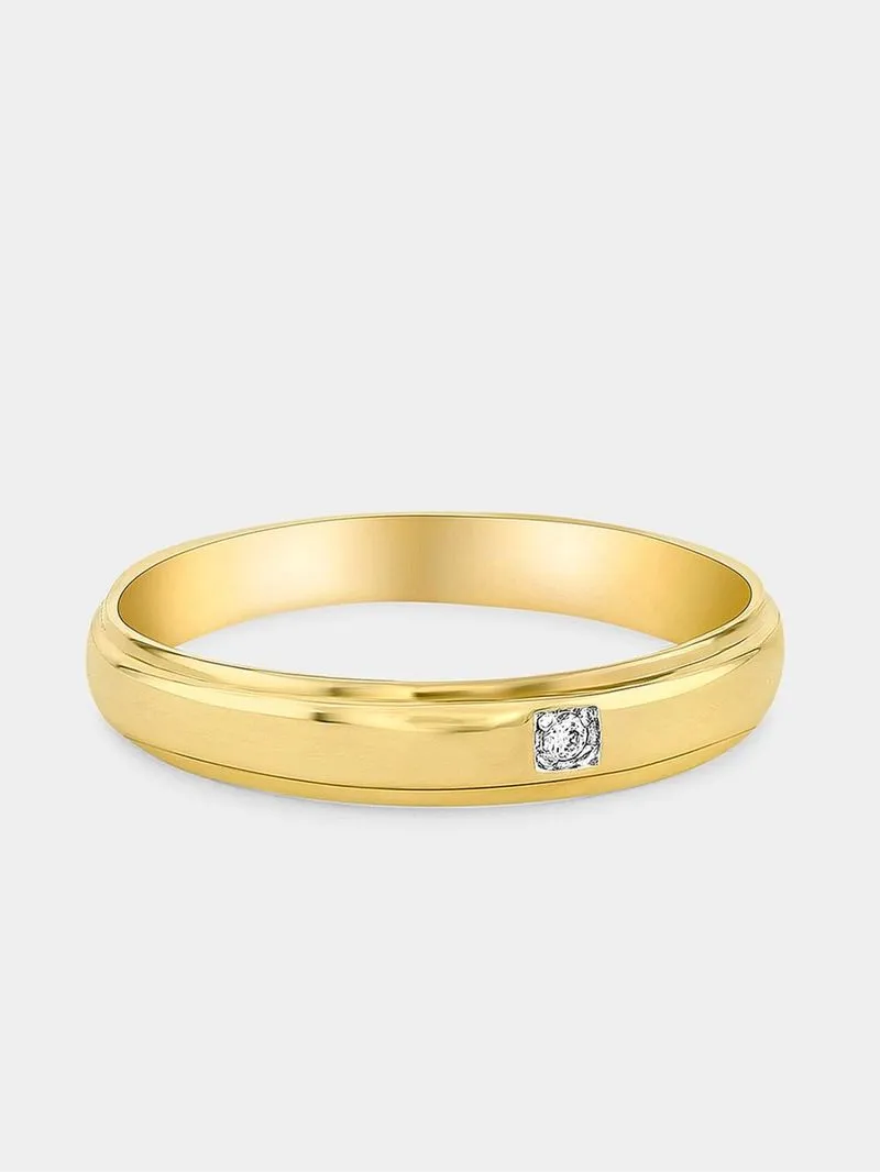 Yellow Gold Diamond Solitaire Square Wedding Band