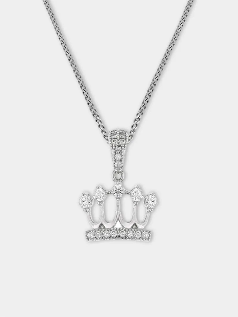 Sterling Silver Cubic Zirconia Kid's Princess Crown Pendant Necklace