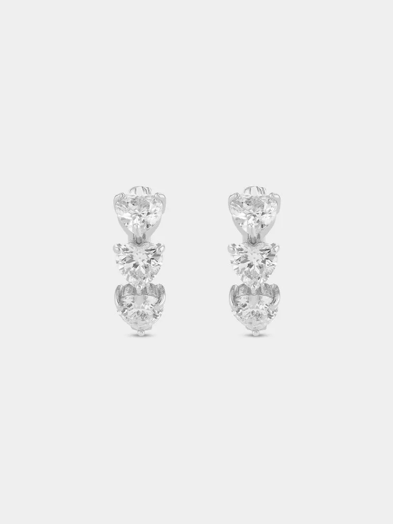 Sterling Silver Cubic Zirconia Heart Hoop Earrings