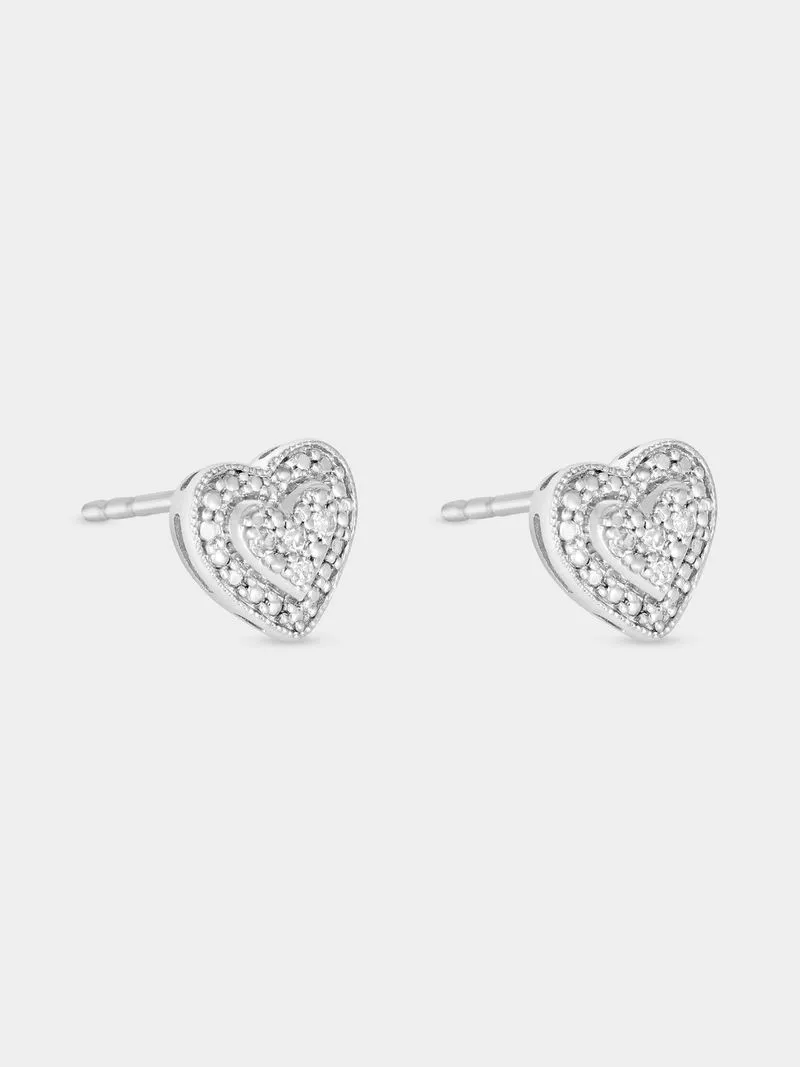 Sterling Silver Lab Grown Diamond Heart Stud Earrings