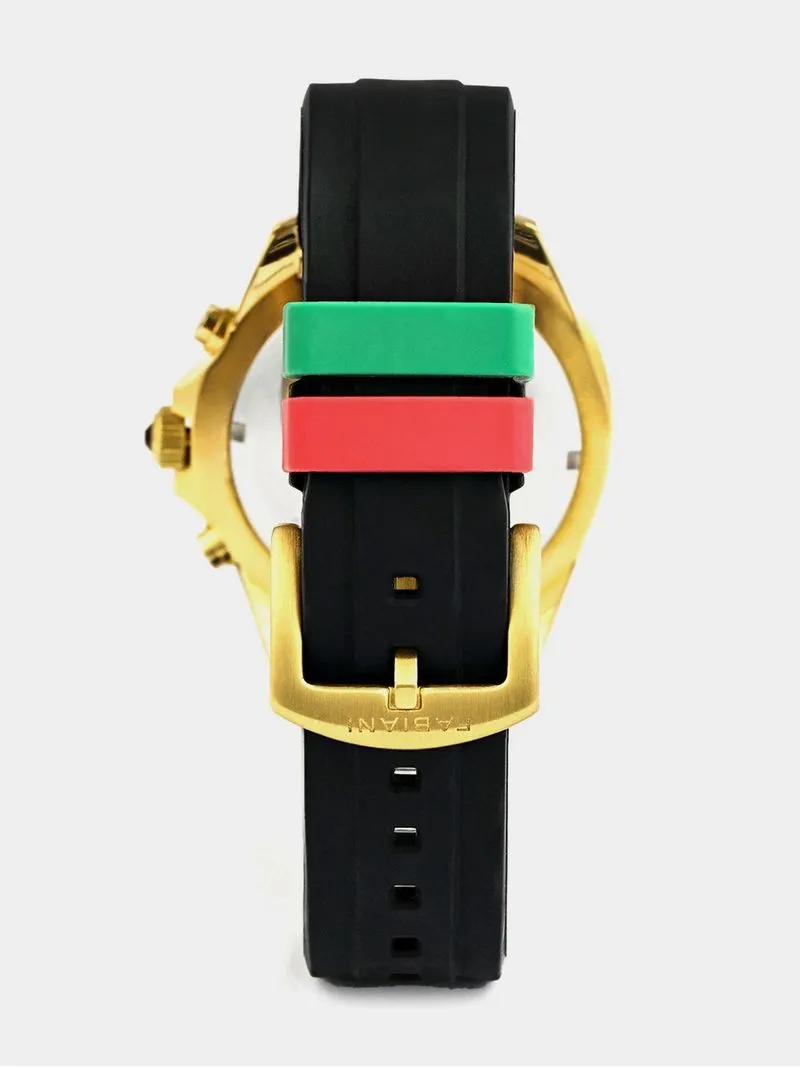 Fabiani Men’s Gold Plated Stainless Steel Multi Dial Black Silicone Watch