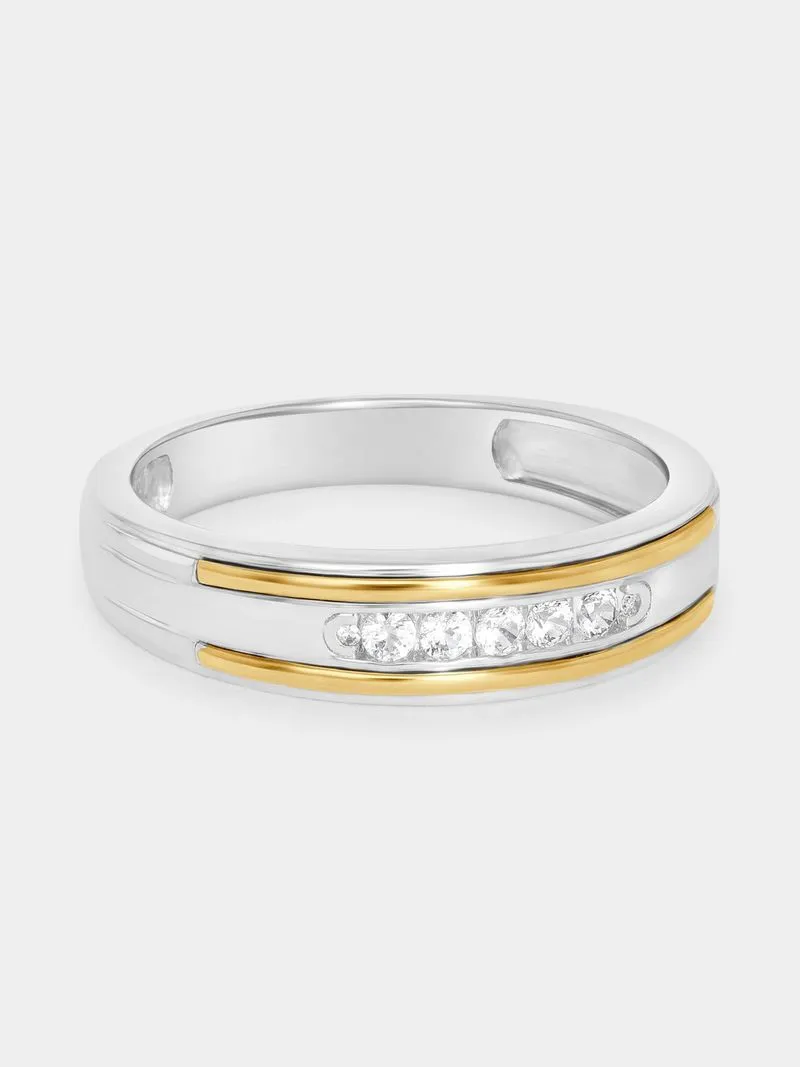 Yellow Gold & Sterling Silver Diamond Channel Stripe Ring