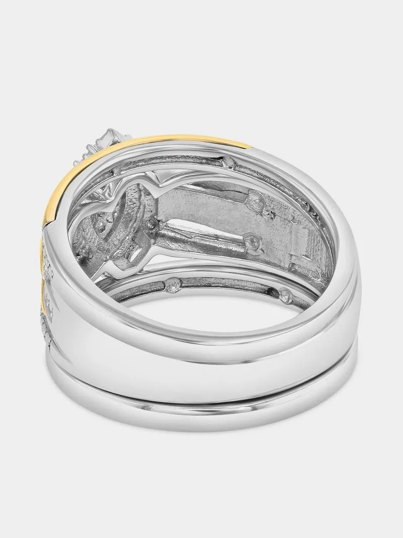 Yellow Gold & Sterling Silver Diamond & Created Sapphire Marquise Triple Set Ring