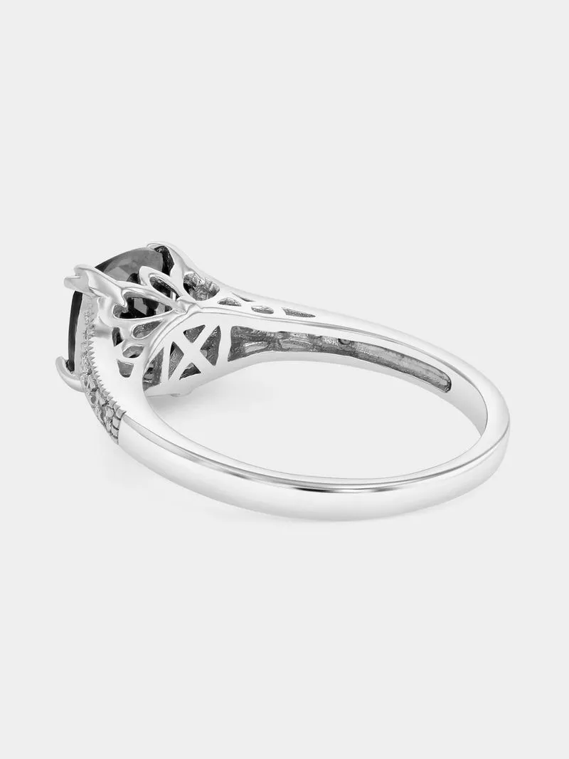 Sterling Silver Black Cushion Cubic Zirconia Pave Ring
