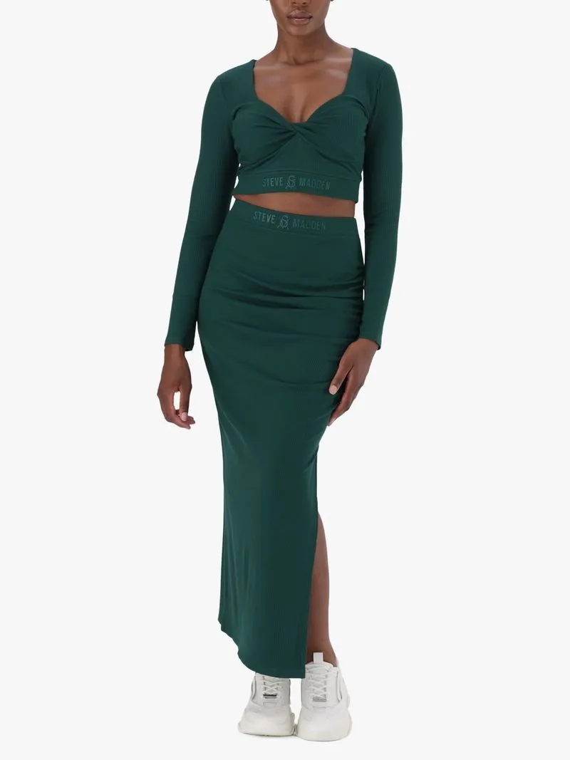 Women's Steve Madden Green Co-ord Georgia Rib Twist Crop Top