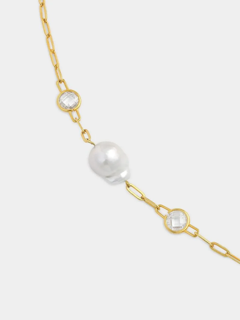 Gold Plated Sterling Silver Freshwater Pearl Paperclip Bracelet