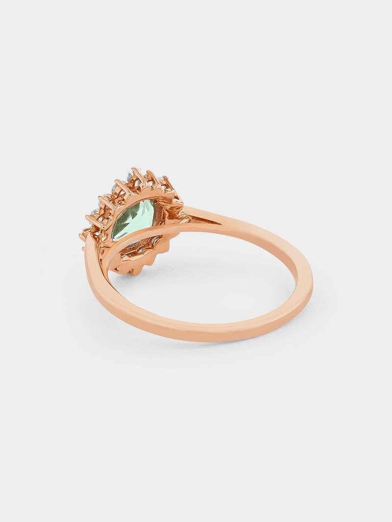 Rose Gold 0.33ct Diamond & Green Quartz Women’s Round Halo Ring