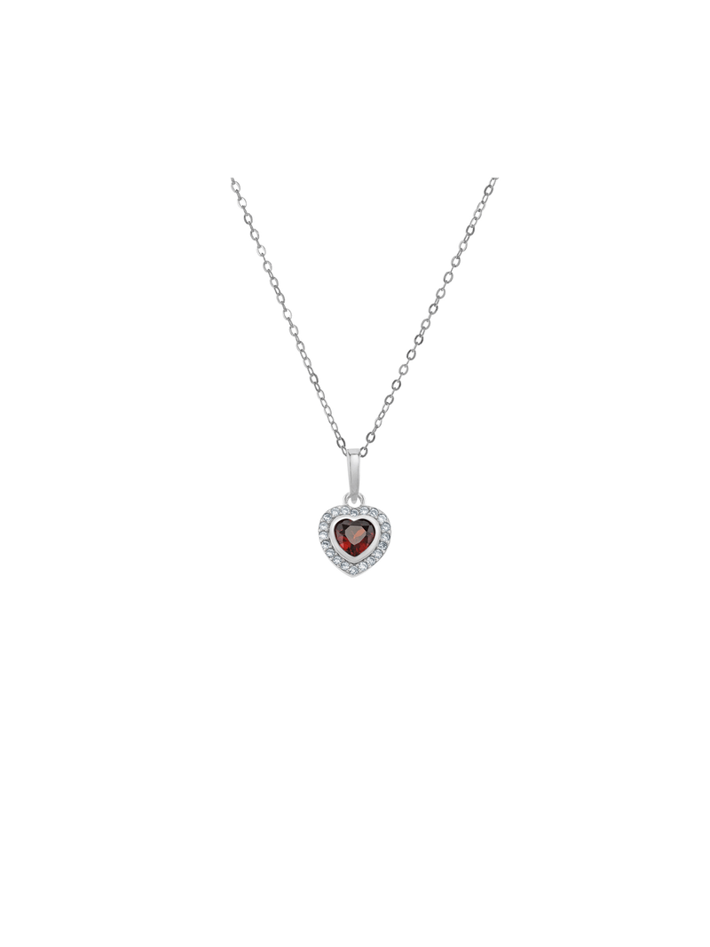 Sterling Silver Red Cubic Zirconia Kid's January Birthstone Pendant Necklace