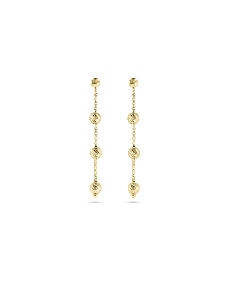 Yellow Gold & Sterling Silver Woman's Beaded String Drop Earrings