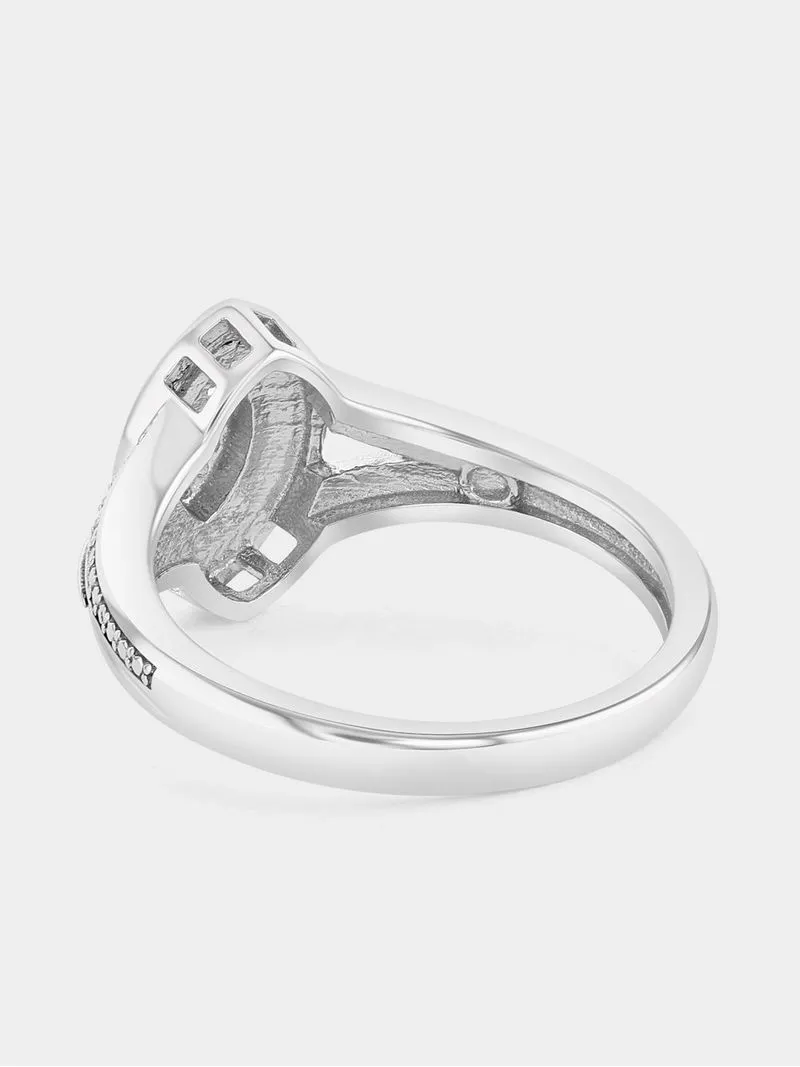 Yellow Gold & Sterling Silver Diamond & Created Sapphire Marquise Halo Ring