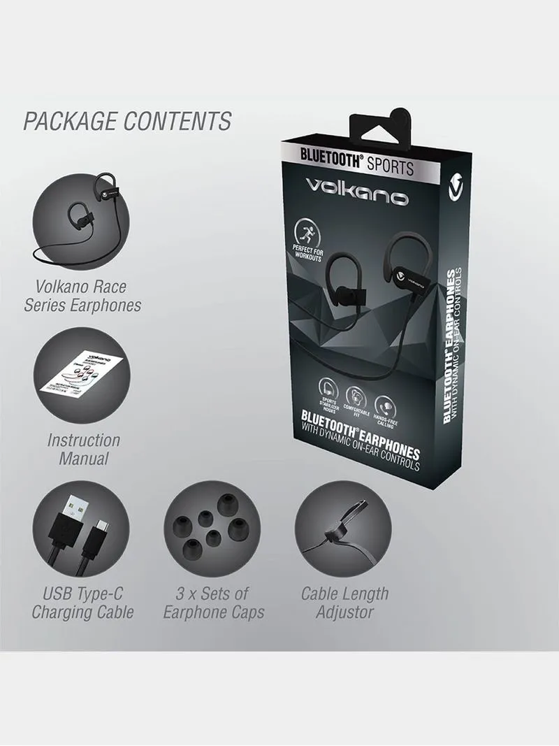 VOLKANO RACE Bluetooth SPORT EARHOOK Black EARPHONES