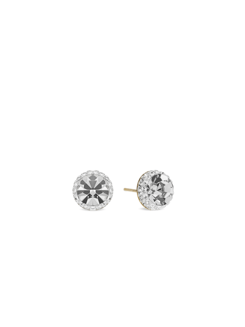 Sterling Silver & Yellow Gold, Crystal Halo Stud Earrings