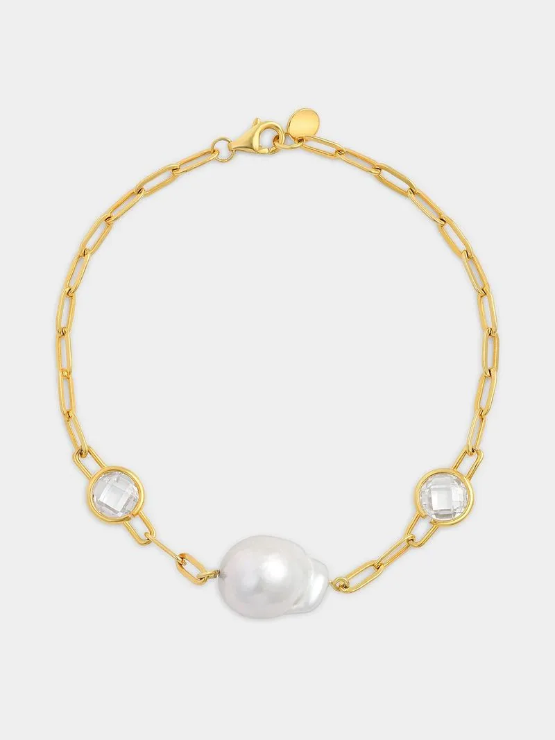 Gold Plated Sterling Silver Freshwater Pearl Paperclip Bracelet