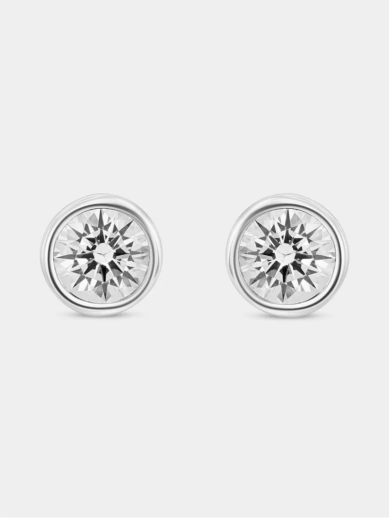 Cheté Sterling Silver Cubic Zirconia Women’s Small Round Bezel Stud Earrings