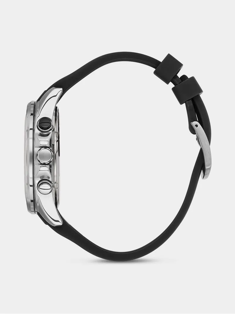 Daniel Klein Silver Plated Chronographic Black Silicone Watch