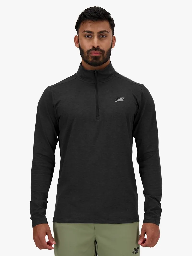 Mens New Balance Spacedye 1/4 Zip Long Sleeve Black Top