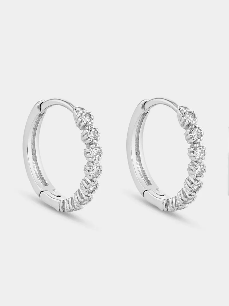Sterling Silver Cubic Zirconia Vintage-Style Mini Hoop Earrings