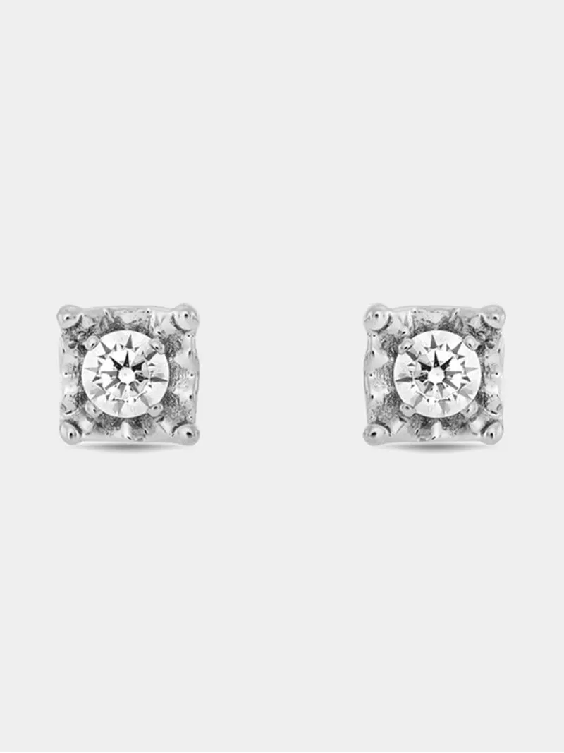 9ct White Gold & 0.10ct Diamond Solitaire Stud Earrings